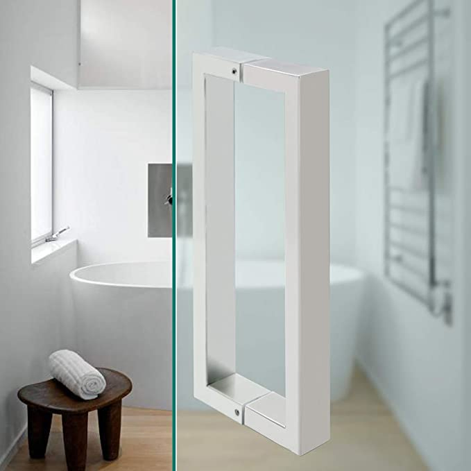 10-Inch SUS304 Stainless Steel Brushed Nickel Square Back-to-Back Double Shower Glass Door Handle Pull Set with Washers