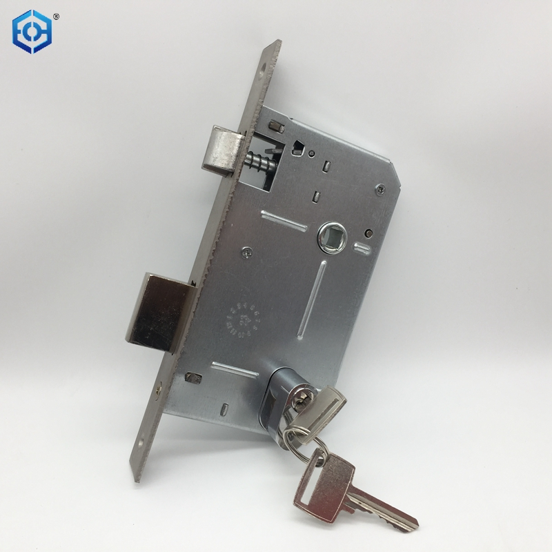 Silver Mortise Lock for Wooden Doors Backset 55mm Axes 72mm with Oval Lock Cylinder