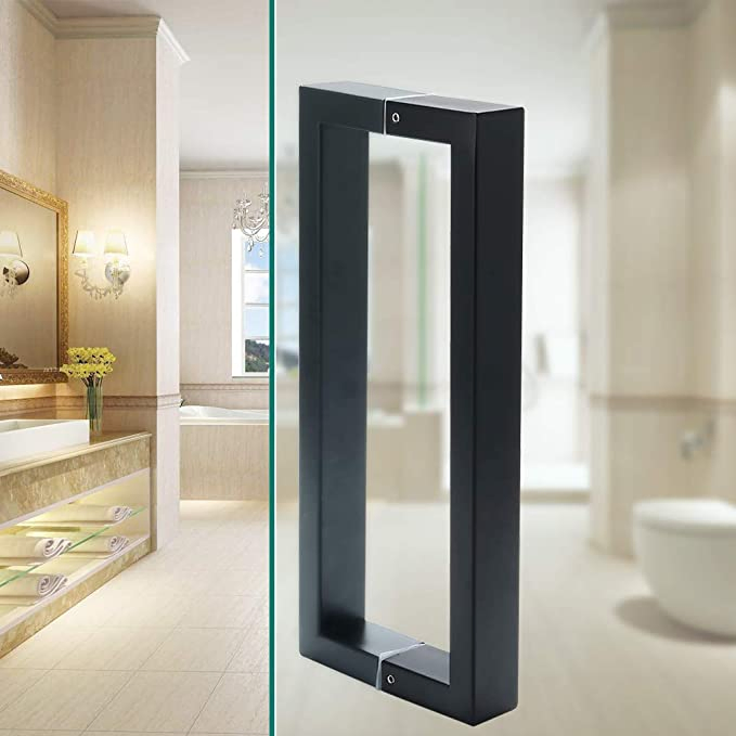 10-Inch SUS304 Stainless Steel Matte Black Square Back-to-Back Double Shower Glass Door Handle Pull Set with Washers