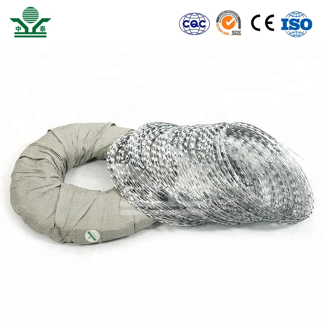 Zhongtai Sharp Blades Concertina Razor Barbed Wire China Manufacturing 50 Inch Coil Diameter Electro Galvanized Barbed Wire Used for 8 Gauge Wire Prison Fence