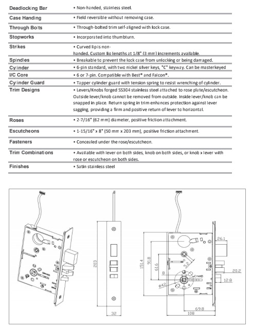 ANSI Grade Cylinder Heavy Duty Door Key Mortise Security Lock