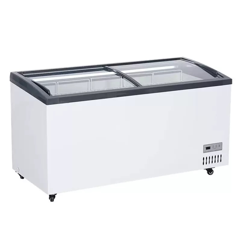 Arc Locked Curved Glass Ice Cream Freezer for Snack Bar &amp; Convenience Store, Small Commercial Freezing Cold Storage Display Fridge