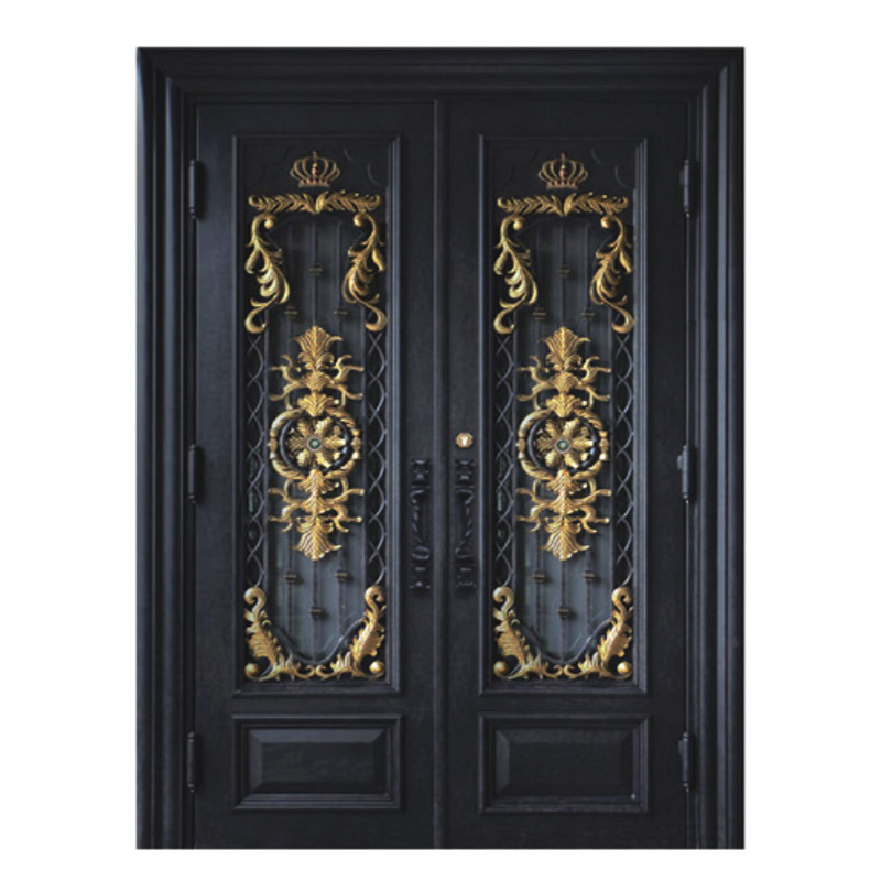 Custom Double Single Exterior Front Forged Wrought Iron Metal Steel Security Entry Exterior Door
