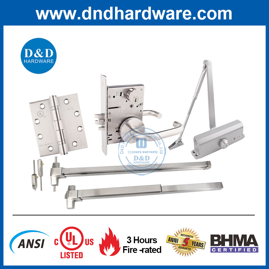 ANSI UL Security Door Panic Lock Handle Bar Stainless Steel Fire Rated Hardware Length Rod Commercial Cross Emergency Fire Exit Device Rim Type Push Panic Bar