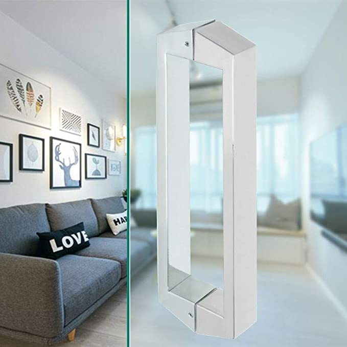 16-Inch Double Side Shower Glass Door Handle Pull Set Square Back-to-Back Heavy Thickening SUS304 Stainless Steel Polished Chrome