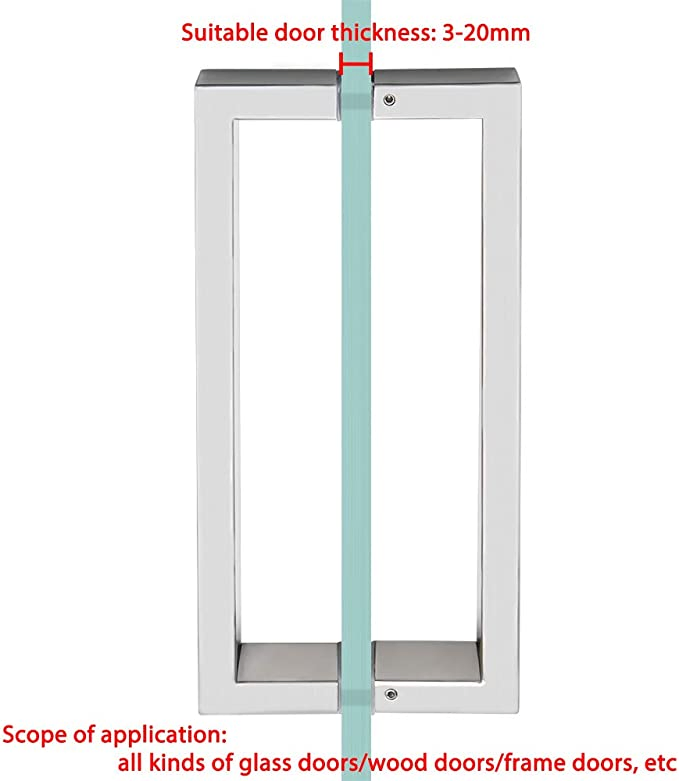 10-Inch SUS304 Stainless Steel Brushed Nickel Square Back-to-Back Double Shower Glass Door Handle Pull Set with Washers