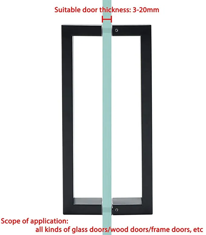10-Inch SUS304 Stainless Steel Matte Black Square Back-to-Back Double Shower Glass Door Handle