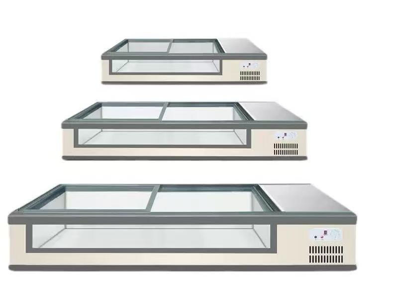 Night Market Commercial Island Display Freezer, Small Glass Surface Display Refrigerator for Stall Cold Storage &amp; Freezing