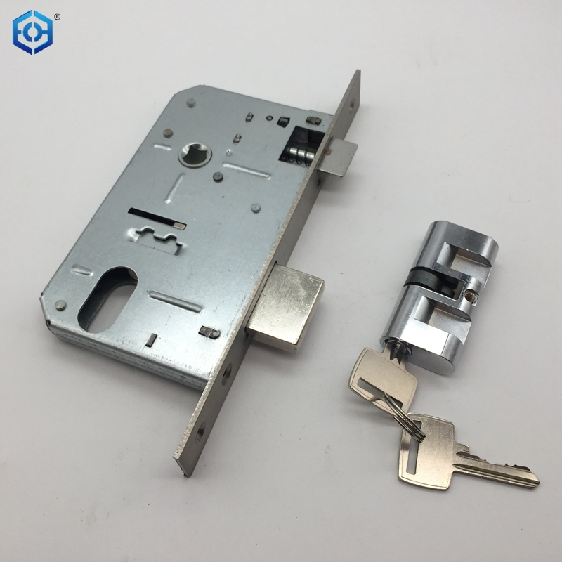 Silver Mortise Lock for Wooden Doors Backset 55mm Axes 72mm with Oval Lock Cylinder