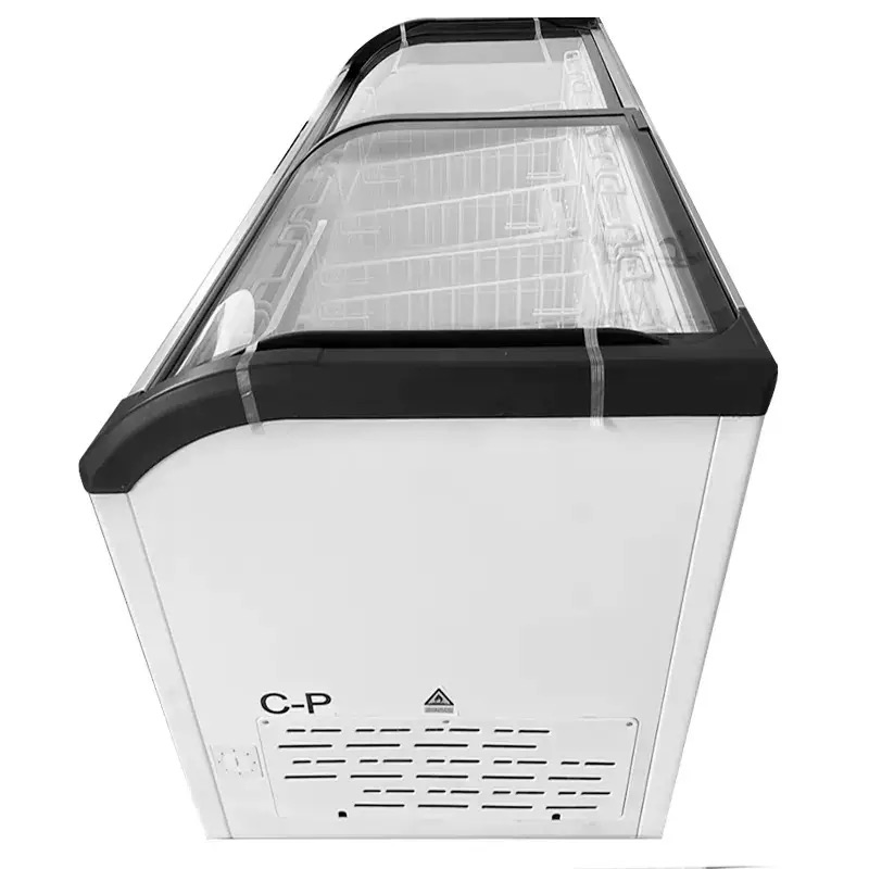 Arc Locked Curved Glass Ice Cream Freezer for Snack Bar &amp; Convenience Store, Small Commercial Freezing Cold Storage Display Fridge