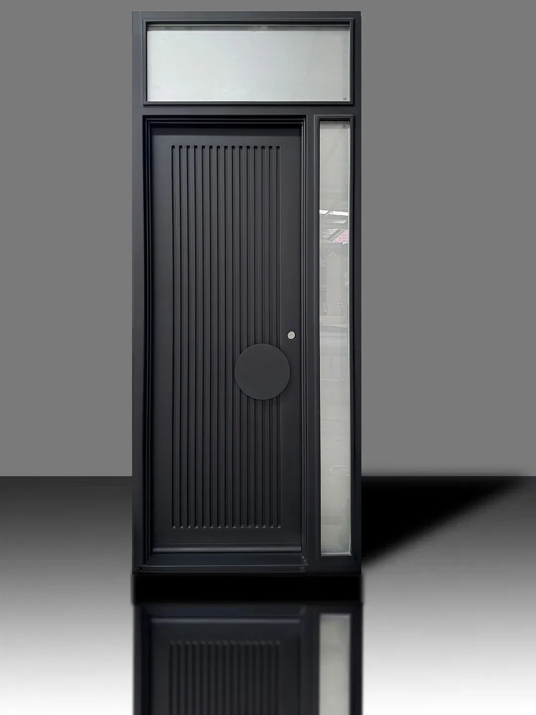 Modern Main Entry House Black Steel Door Security Wrought Iron Door Pivot Steel Home Arched Single or Double Entrance Front Doors with Clear Glass