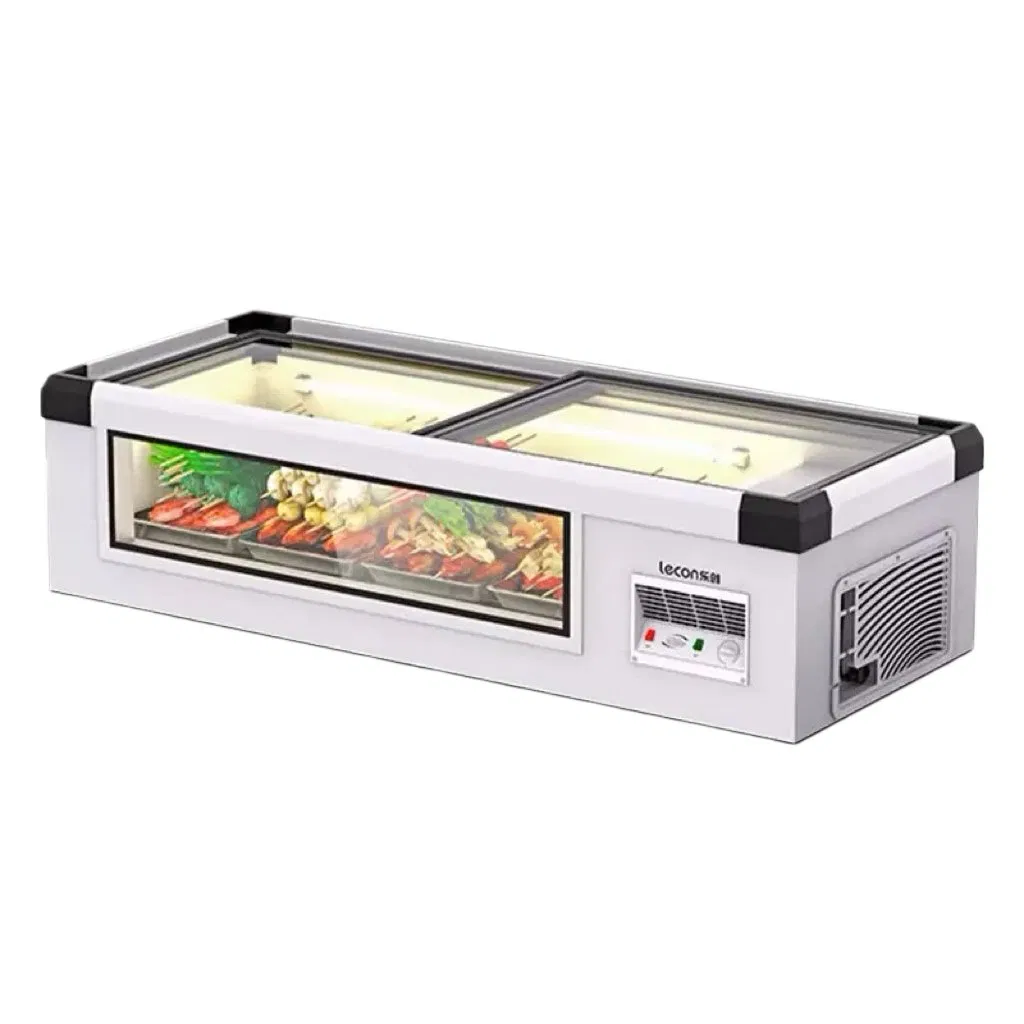 Stall Commercial Island Display Freezer, Small Double-Sided Glass Display Refrigerator for Cold Storage &amp; Freezing