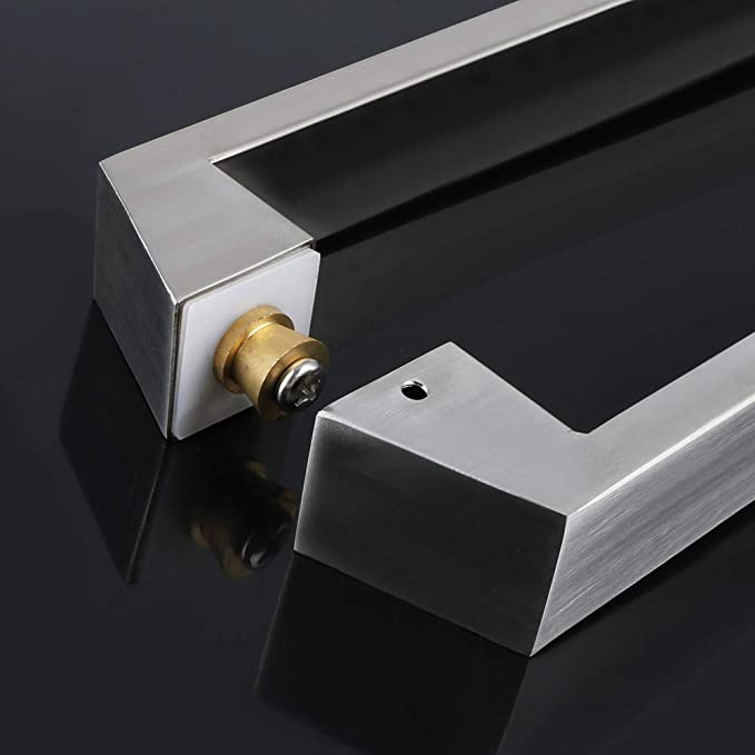16-Inch Double Side Shower Glass Door Handle Pull Set Square Back-to-Back Heavy Thickening SUS304 Stainless Steel Brushed Nickel