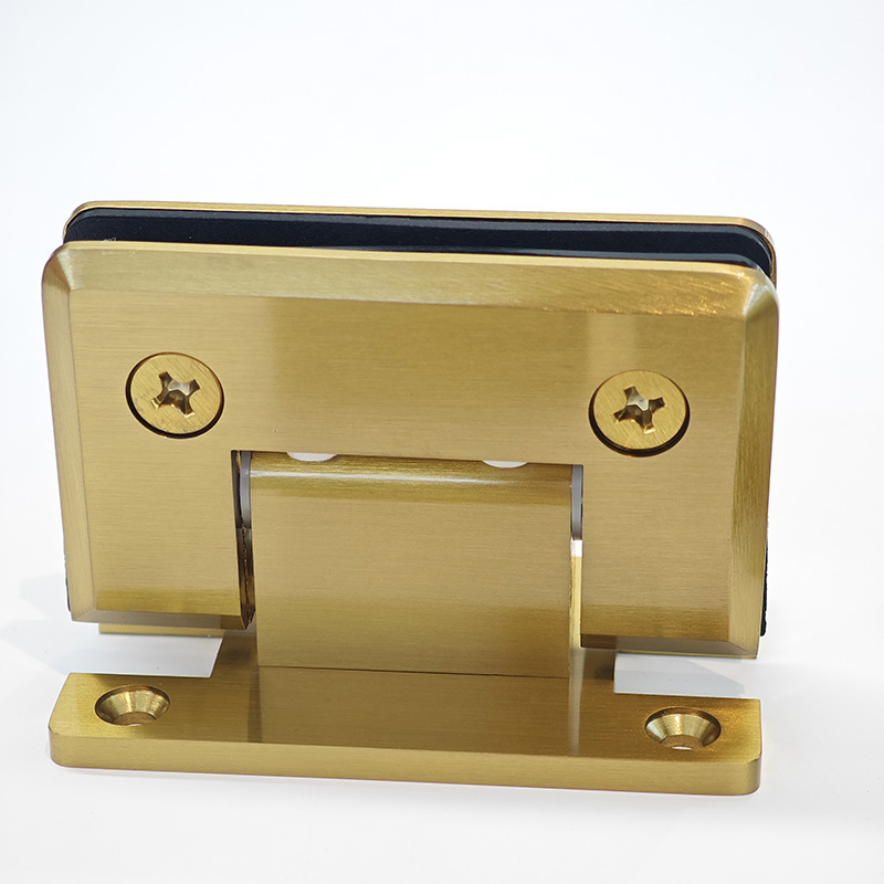 Joboo Satin Gold Crl Beveled 90 Degree Solid Brass Shower Glass Door Hinge Clamp Combo and Stainless Steel Door Pull Handle Set