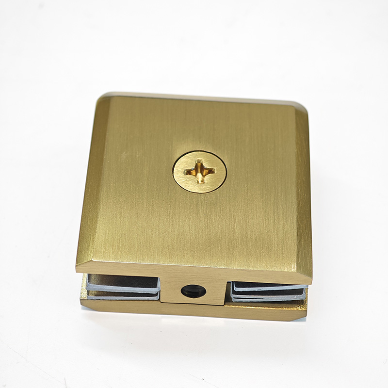 Joboo Satin Gold Crl Beveled 90 Degree Solid Brass Shower Glass Door Hinge Clamp Combo and Stainless Steel Door Pull Handle Set