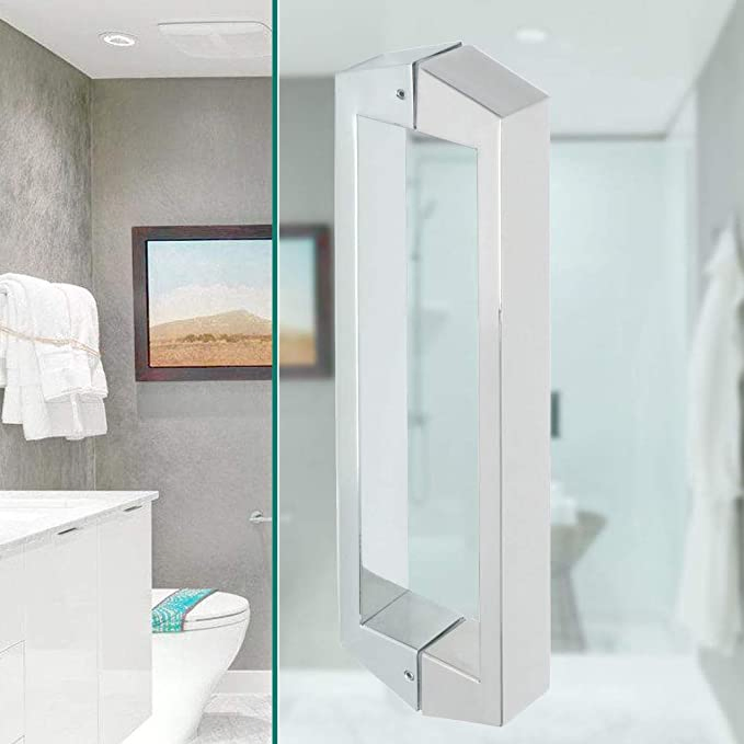 16-Inch Double Side Shower Glass Door Handle Pull Set Square Back-to-Back Heavy Thickening SUS304 Stainless Steel Polished Chrome