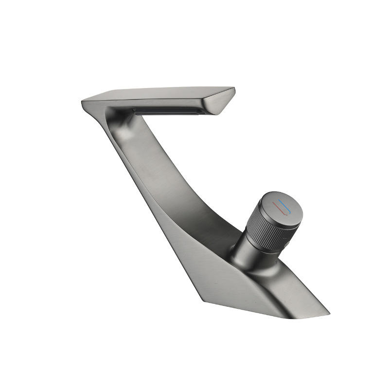 Modern Full Brass Waterfall Faucet, Single-Handle Gunmetal Gray