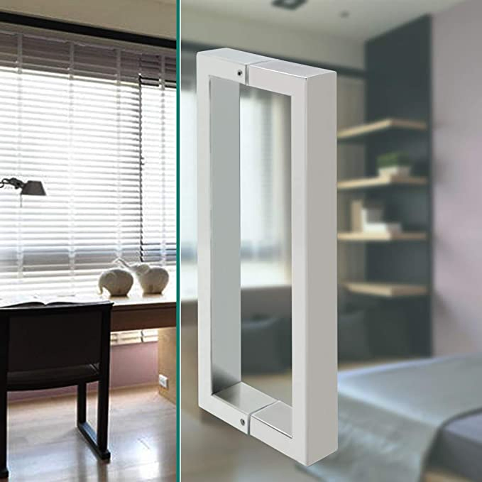 10-Inch SUS304 Stainless Steel Brushed Nickel Square Back-to-Back Double Shower Glass Door Handle Pull Set with Washers