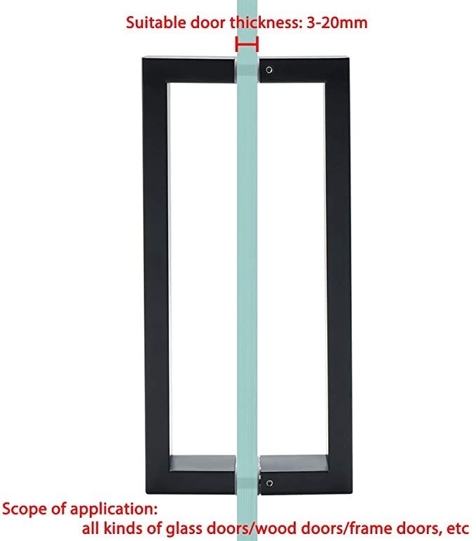 10-Inch SUS304 Stainless Steel Matte Black Square Back-to-Back Double Shower Glass Door Handle Pull Set with Washers