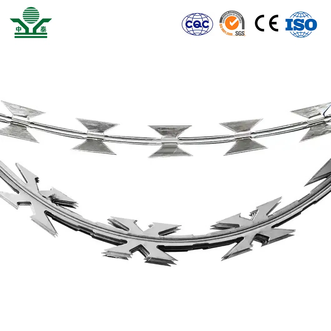 Zhongtai Sharp Blades Concertina Razor Barbed Wire China Manufacturing 50 Inch Coil Diameter Electro Galvanized Barbed Wire Used for 8 Gauge Wire Prison Fence