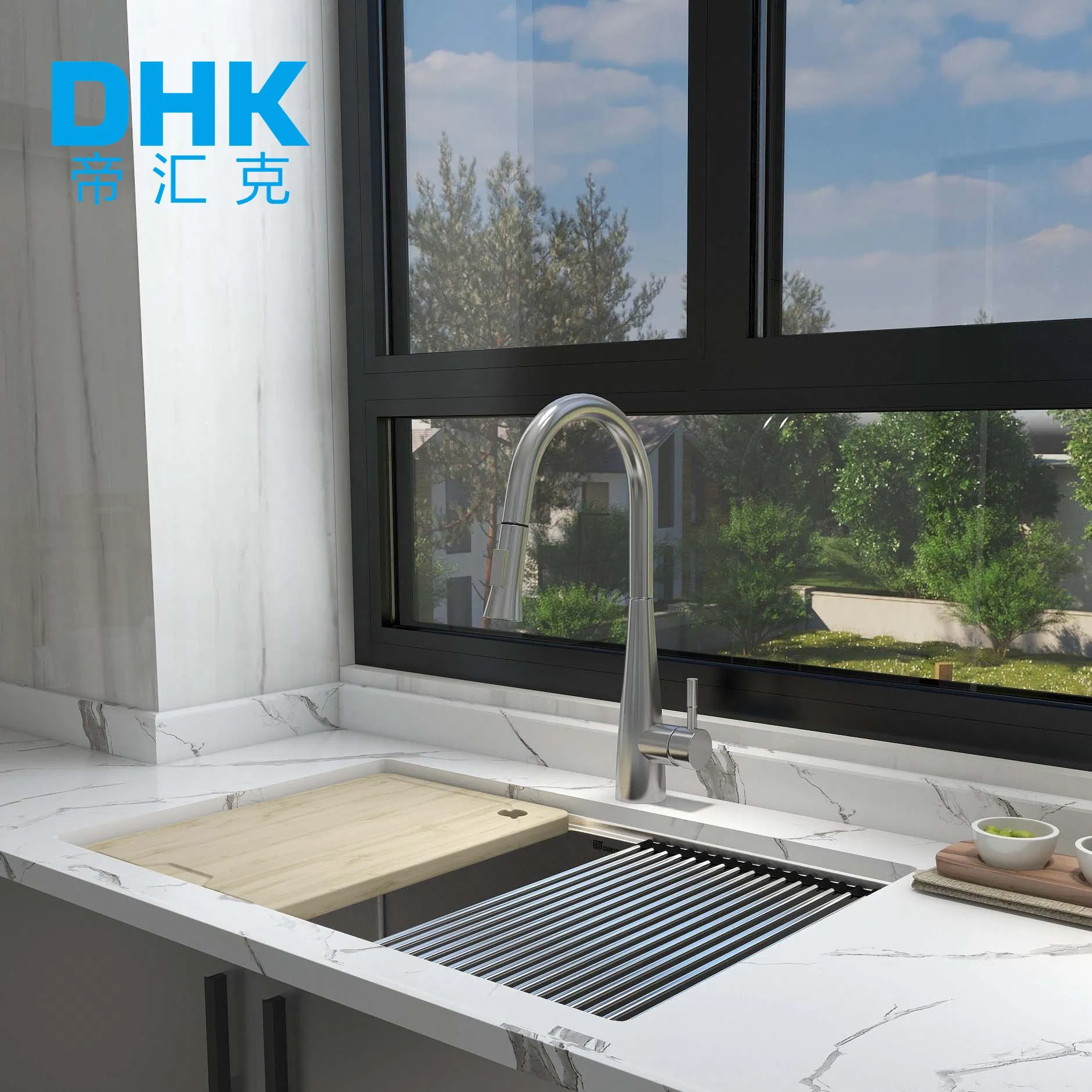 Commercial Modern Brushed Pull out Kitchen Sink Set Single Handle Hot and Cold Water Mixer Taps Stainless Steel Kitchen Faucet