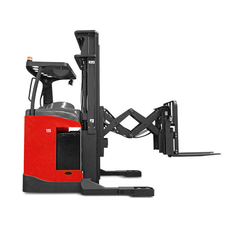 1500kg 1.5 Ton 1.5t 7m 8m 10m 10.5m 11m 11.5meters 12500mm Double Deep Reach Truck Electric Reach Stacker Scissors Lift Pallet Standing Electric Forklift