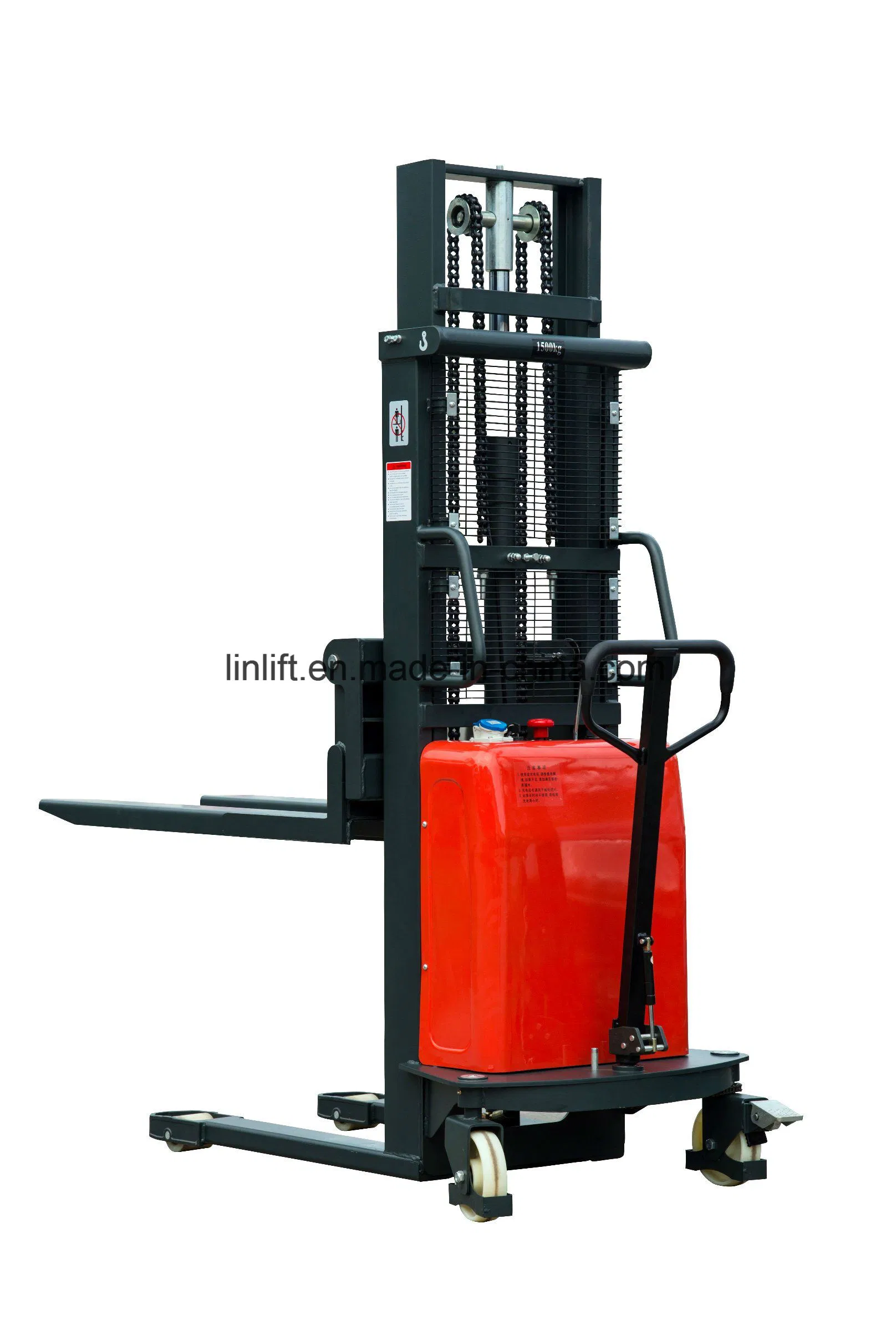 1500kgs, 1.6meters, Semi-Electric Battery Hydraulic Stacker Electric Pallet Forklift