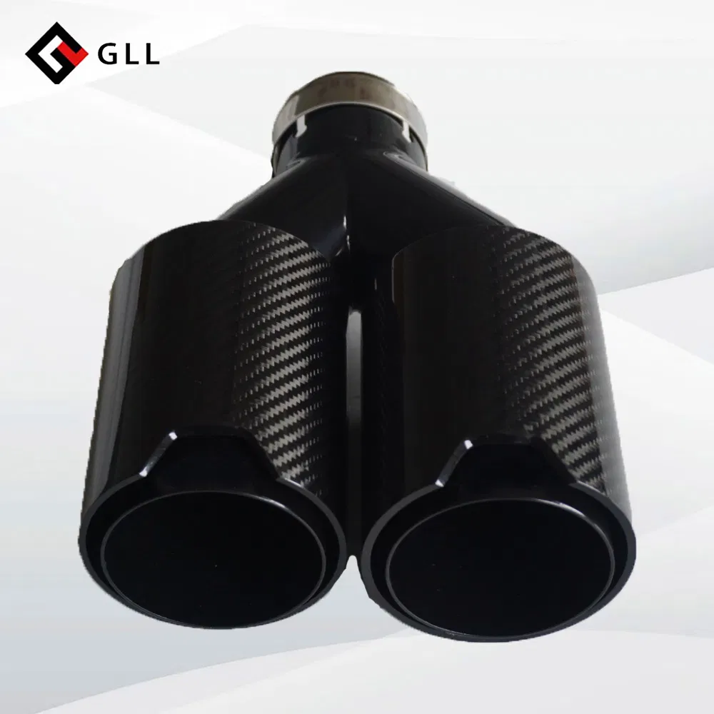 Carbon Fiber Exhaust Muffler Tip H-Shape Double Exit Decoration Universal Stainless Compatible