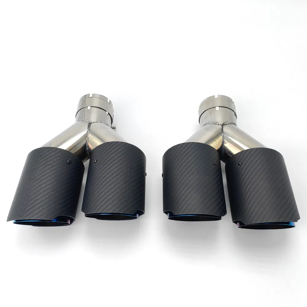 Car Exhaust System Twin Outlets Glossy Carbon Fiber Exhaust Muffler Tips