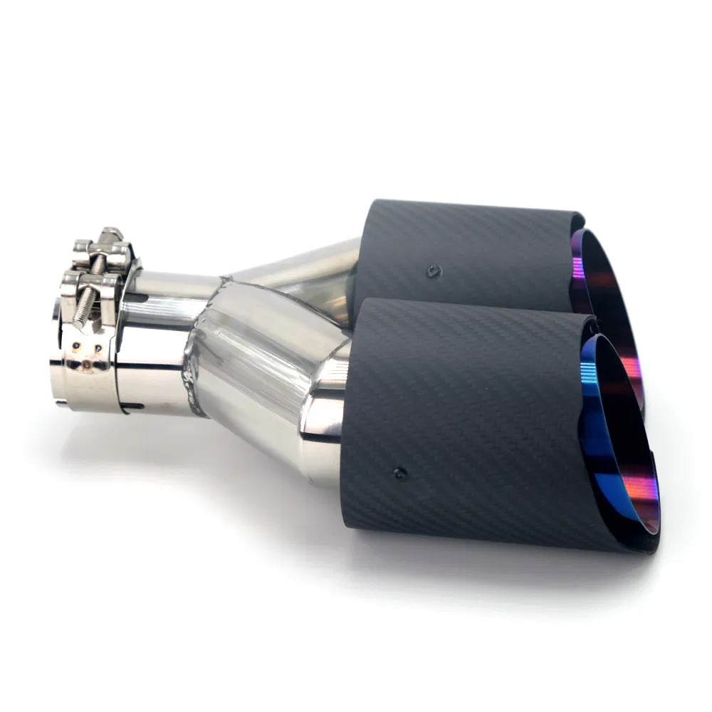 Car Exhaust System Twin Outlets Glossy Carbon Fiber Exhaust Muffler Tips