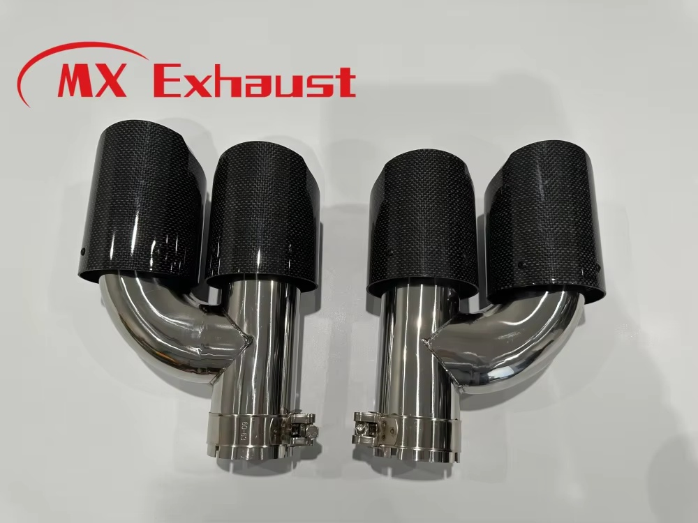 Universal Stainless Steel+Carbon Fiber 89mm*2 Y/H Style Exhaust Tips for Auto Exhaust Muffler System Modification