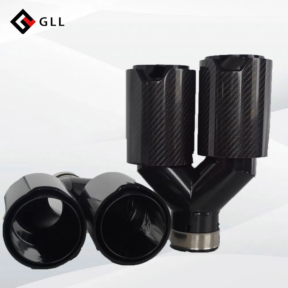 Carbon Fiber Exhaust Muffler Tip H-Shape Double Exit Decoration Universal Stainless Compatible