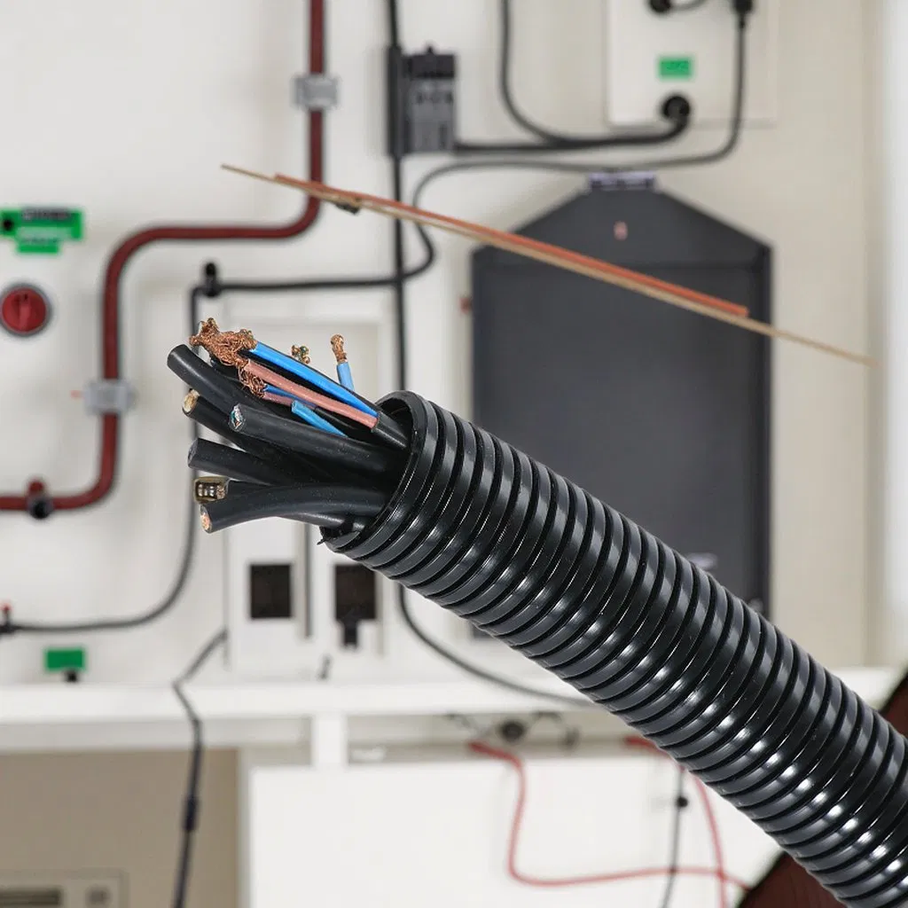 Black PA66 Plastic Corrugated Cable Sheath Thickened Flexible Wire Black Plastic Pipe Threaded Connection Electric Conduit PE PP