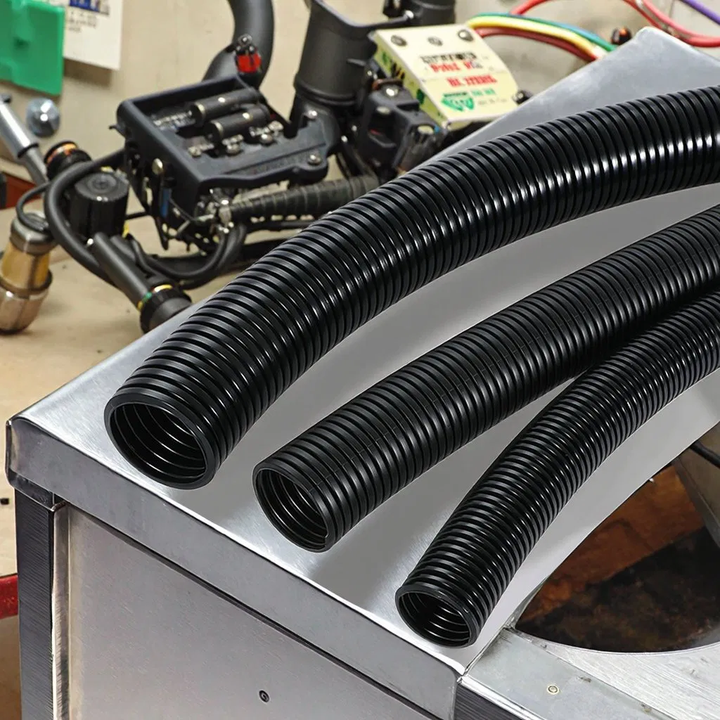 Black PA66 Plastic Corrugated Cable Sheath Thickened Flexible Wire Black Plastic Pipe Threaded Connection Electric Conduit PE PP