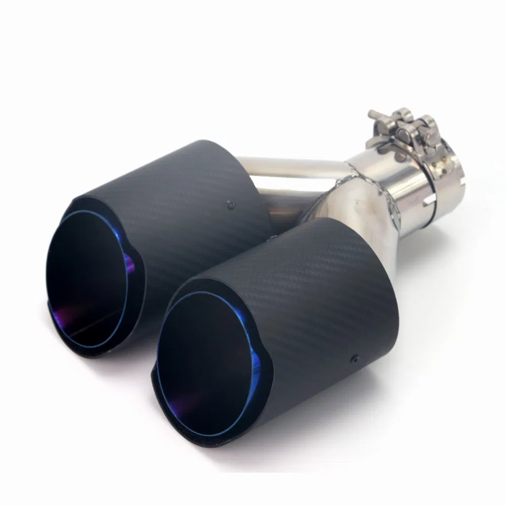 Car Exhaust System Twin Outlets Glossy Carbon Fiber Exhaust Muffler Tips