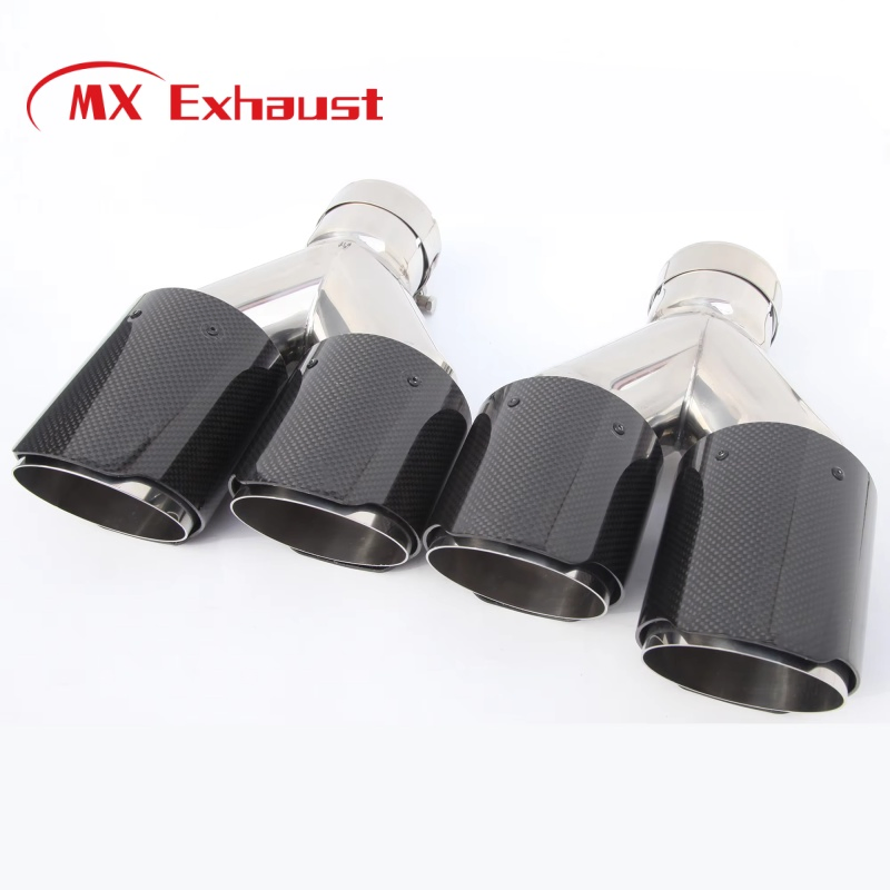 Universal Stainless Steel+Carbon Fiber 89mm*2 Y/H Style Exhaust Tips for Auto Exhaust Muffler System Modification