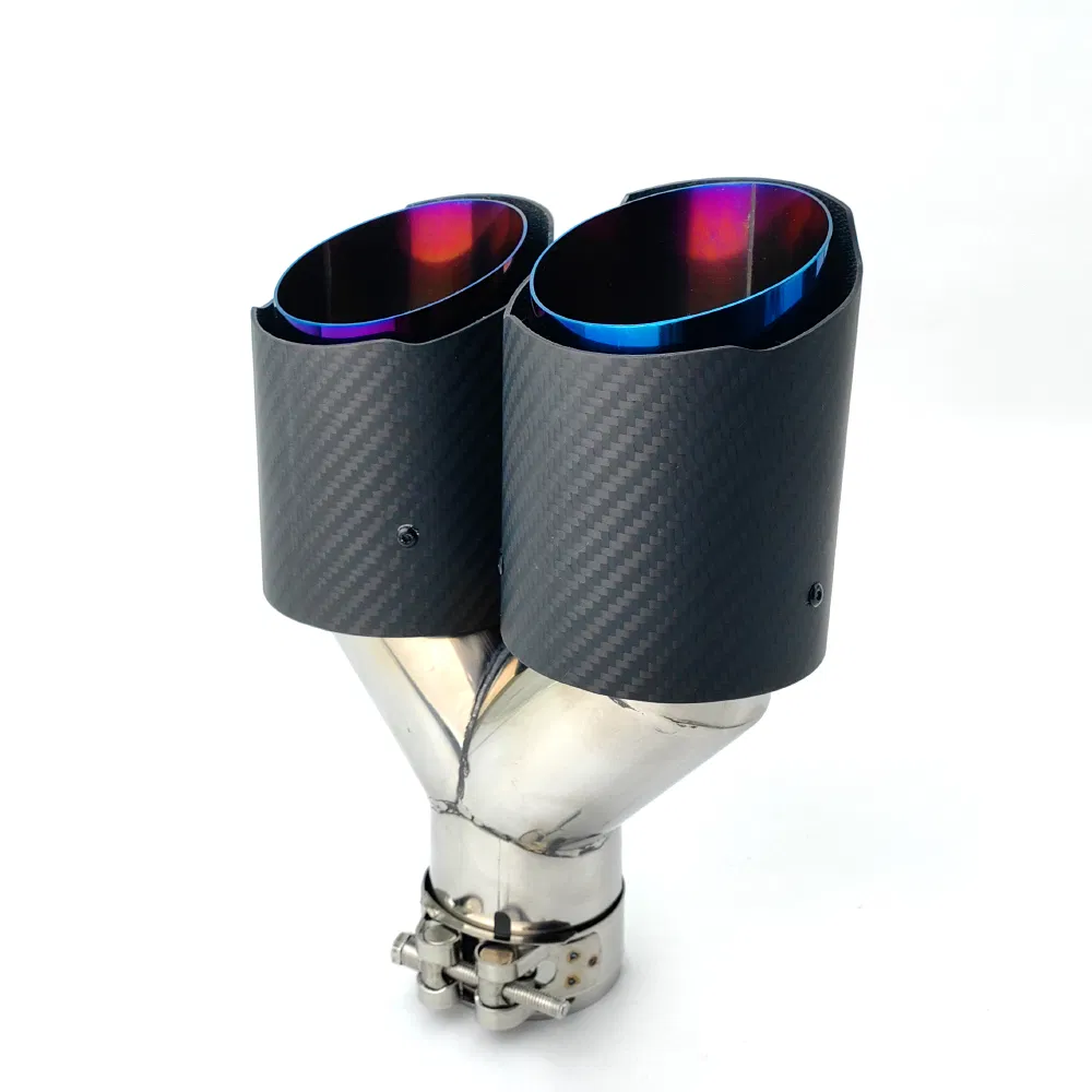 Car Exhaust System Twin Outlets Glossy Carbon Fiber Exhaust Muffler Tips