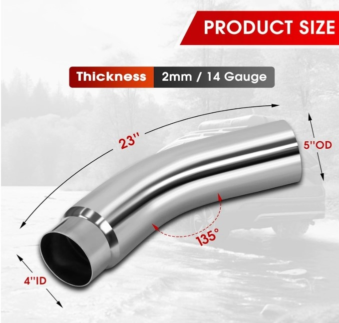 Exhaust Pipes 4'' for I. D and 5'' for O. D 23'' Length Chrome Exhaust Tip for Truck Muffler System