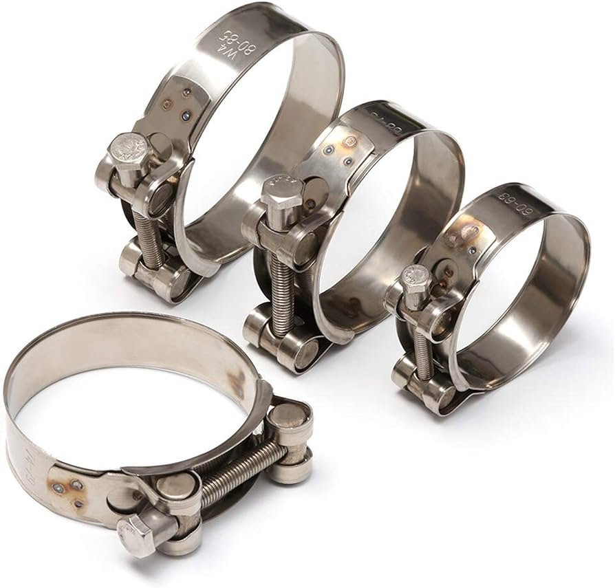 Stainless Steel T-Bolt Hose Clamp Single Head Strong Clamp for Heavy Duty Tube Automotive Motorsports Motorcycle Exhaust System