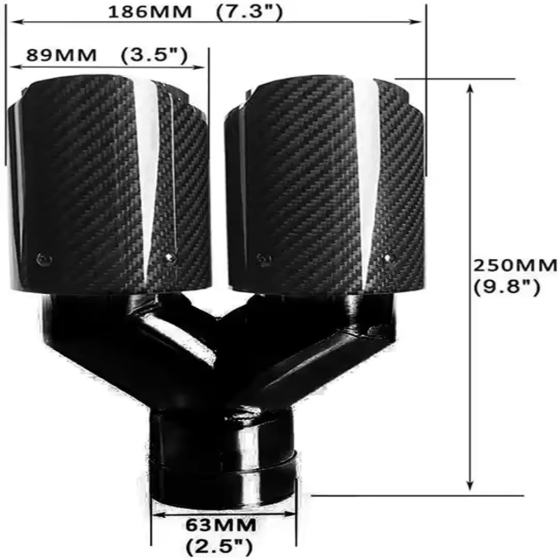Universal Stainless Steel+Carbon Fiber 89mm*2 Y/H Style Exhaust Tips for Auto Exhaust Muffler System Modification