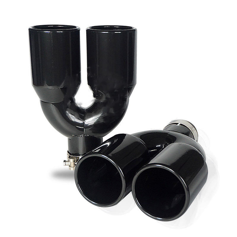 Wholesale Stainless Steel Double Wall Exhaust Tips 1 Into 2 Silver Quad Muffler Tip Universal Car Tuning Modification Parts