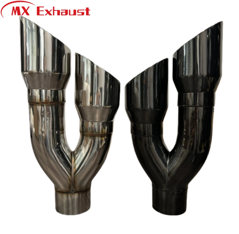 Universal Twin Exhaust Pipes AISI 304 Stainless Steel Chrome Black Finish 2.5'' Tail Pipe Muffler for BMW Truck