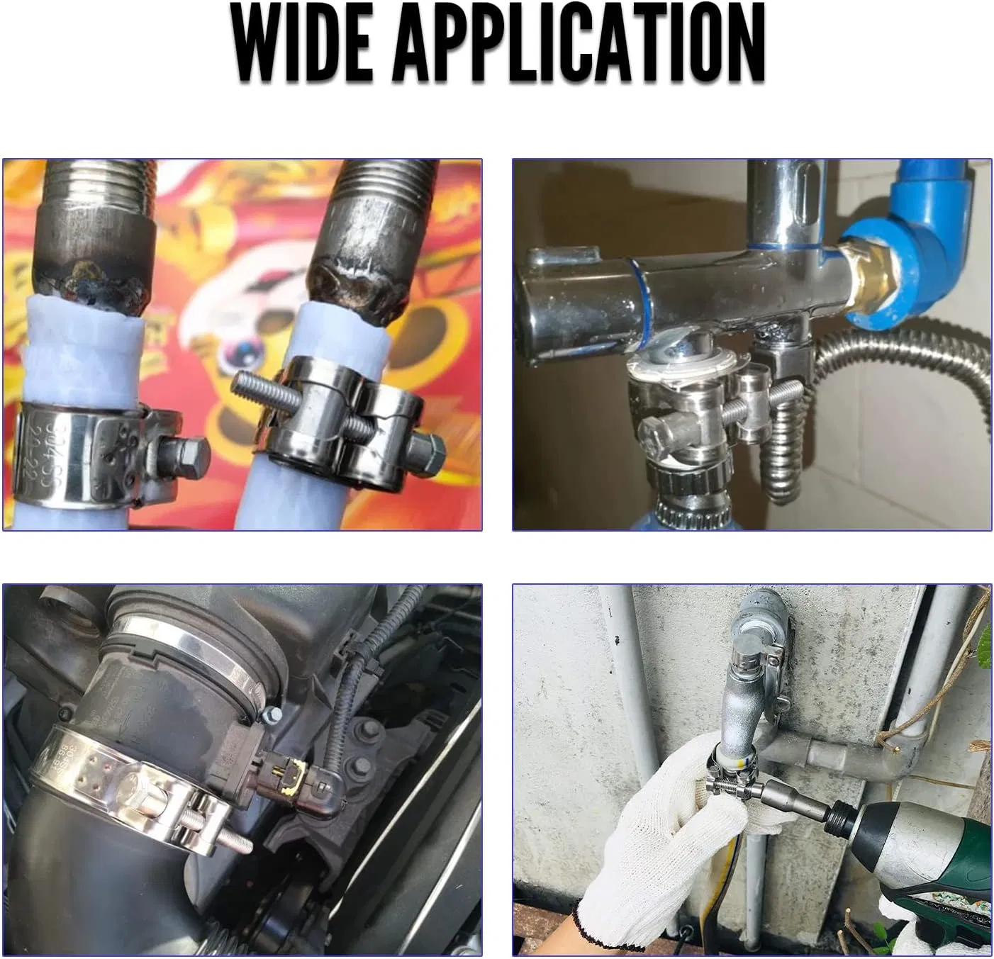 Stainless Steel T-Bolt Hose Clamp Single Head Strong Clamp for Heavy Duty Tube Automotive Motorsports Motorcycle Exhaust System