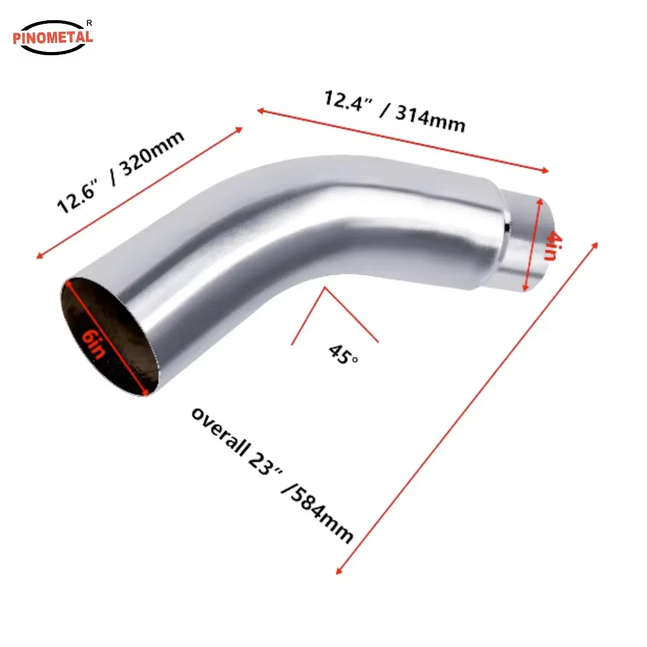 4"-5"/ 4"-6"/ 5"-6" Inlet Outlet 23 Inch Long Turndown Exhaust Pipe Steel Chrome Diesel Exhaust Elbow Tip