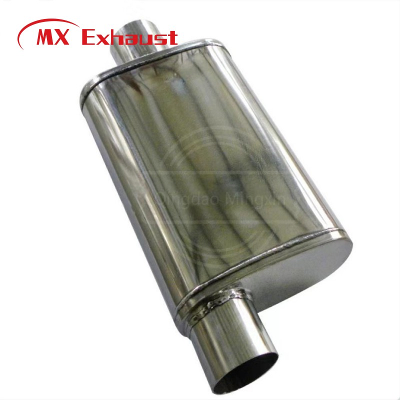High Performance Stainless Steel Exhaust Oval Muffler Silencer 2.5" Inlet/Outlet 19" Length Polished for Automotive Cars