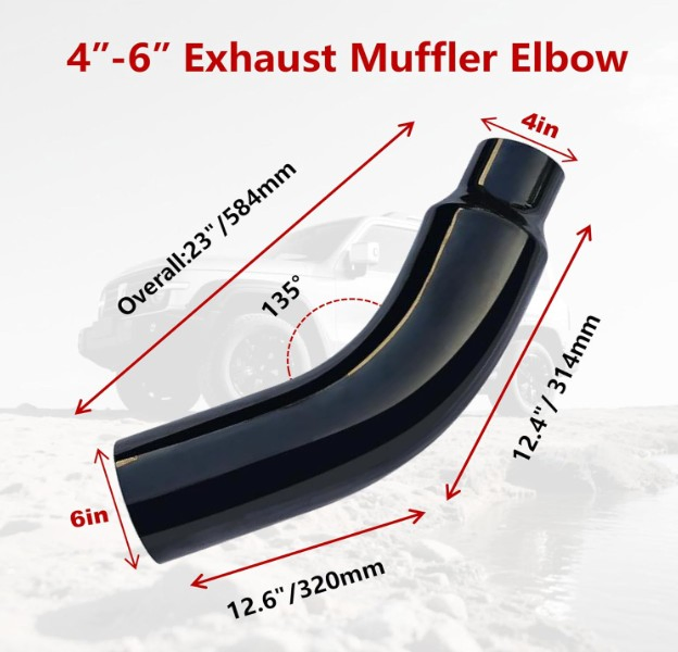 Black Painted Finish 4'' to 6", 5'' to 6'', 5'' to 7'', 5'' to 8'' Silver Chrome Exhaust Elbow Pipe with Steel Clamp