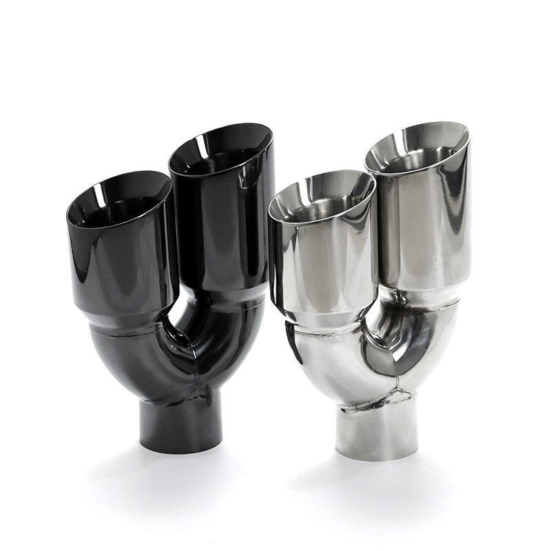 High Quality Double Wall Exhaust Tips 1 Into 2 Stainless Steel Dual Muffler Tip Universal Black Silver Car Tuning Accessories