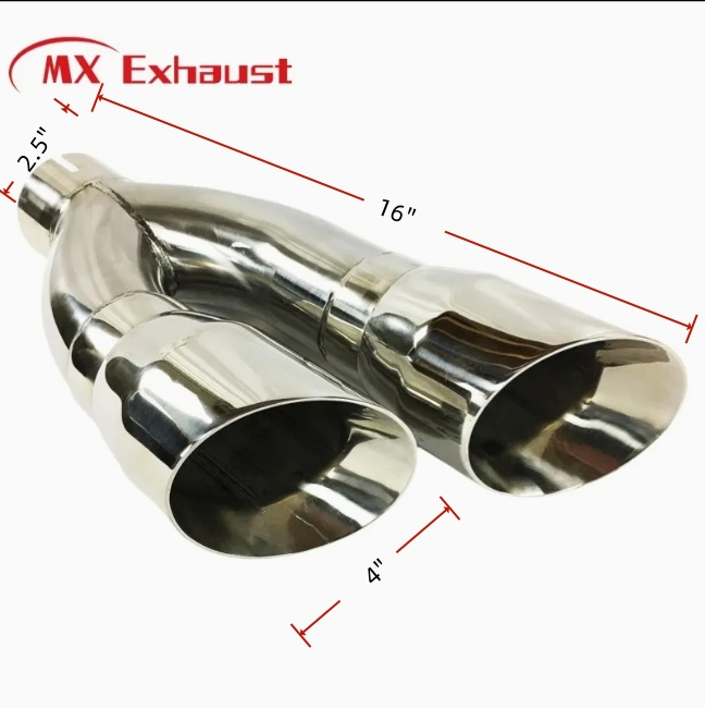 High Quality Compatible 2.5'' 3'' Inlet 4'' Outlet 16'' Length Stainless Steel Exhaust Muffler Pipe Tips for Car/Truck Modification