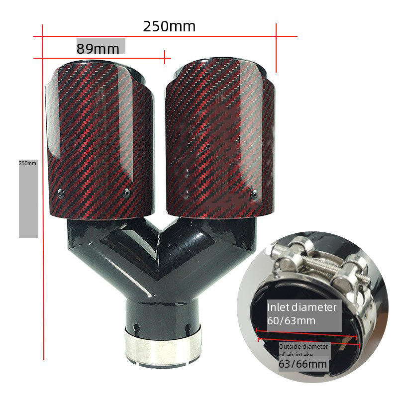 Car Tuning Parts Red Black Carbon Fiber Exhaust Tip Y-Type Dual Outlet Muffler Tip for Other Tuning Accessories