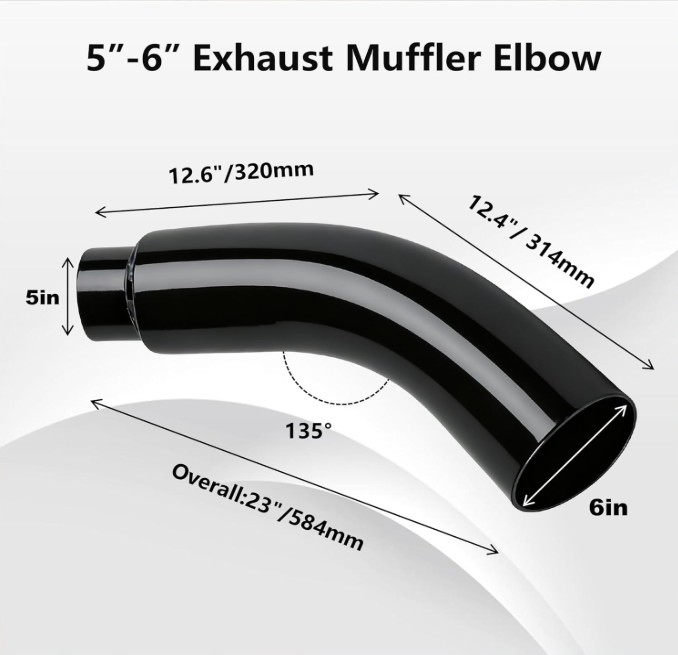 Black Painted Finish 4'' to 6", 5'' to 6'', 5'' to 7'', 5'' to 8'' Silver Chrome Exhaust Elbow Pipe with Steel Clamp